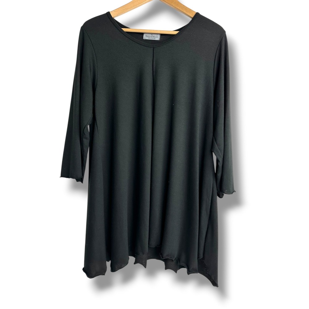 Vine Street Black 3/4 Sleeve‎ Sharkbite Hem Tunic Top Womens XL Made in USA